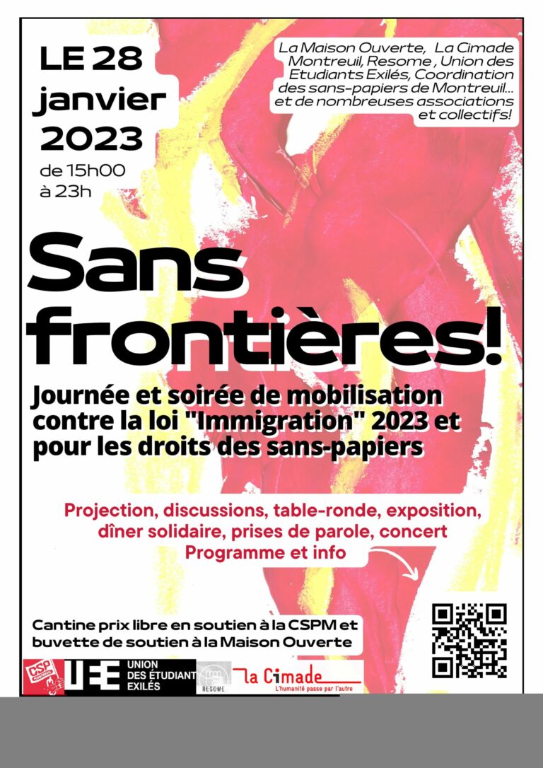 Lire la suite à propos de l’article Sans frontières ! Journée et soirée de mobilisation – 28 janvier 2023