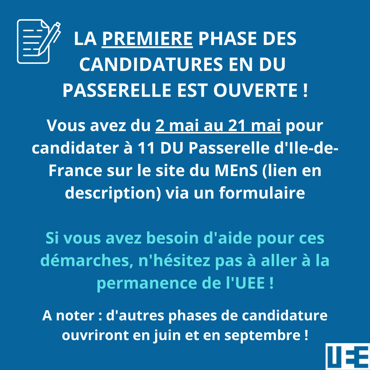 You are currently viewing Candidatures DU Passerelle Ile de France : début de la première phase de candidature