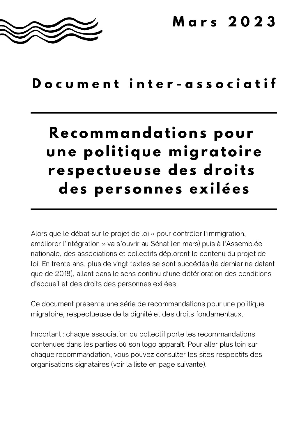 Lire la suite à propos de l’article Recommandations pour une politique migratoire respectueuse des droit s des personnes exilées